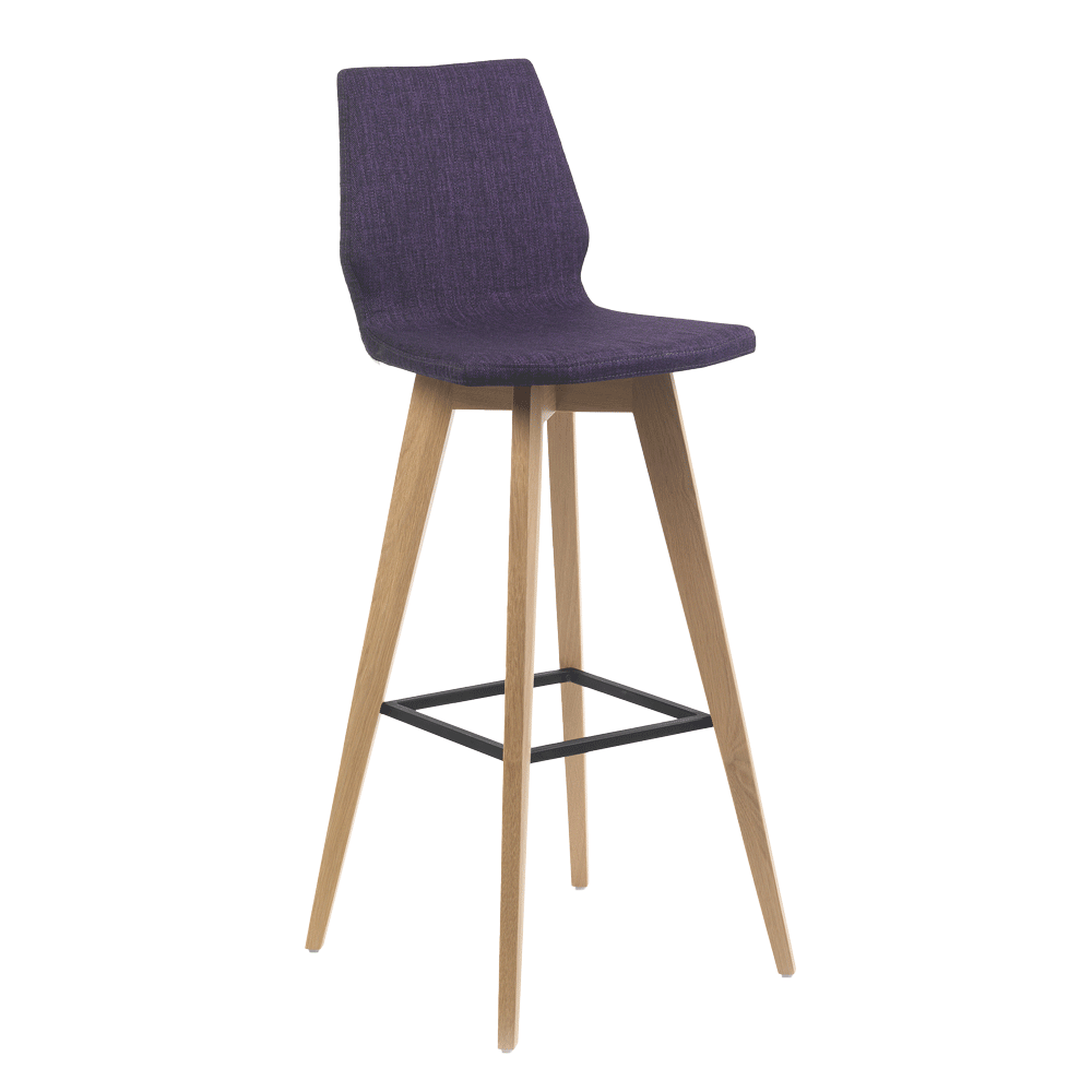 Mobitec :: Upholstered bar stool / bar stool Mood 41, height 111 cm, purple, wooden legs