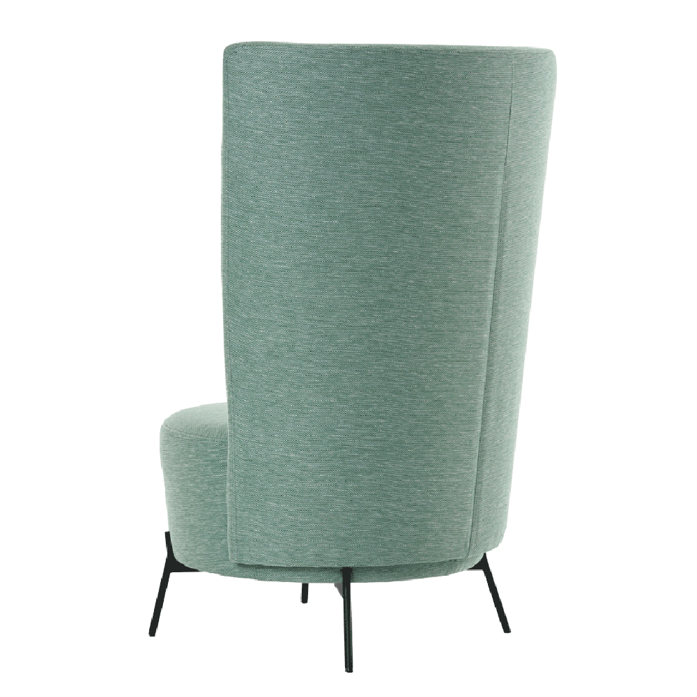 Mobitec :: Bolero green upholstered armchair with high backrest, metal legs, height 116 cm
