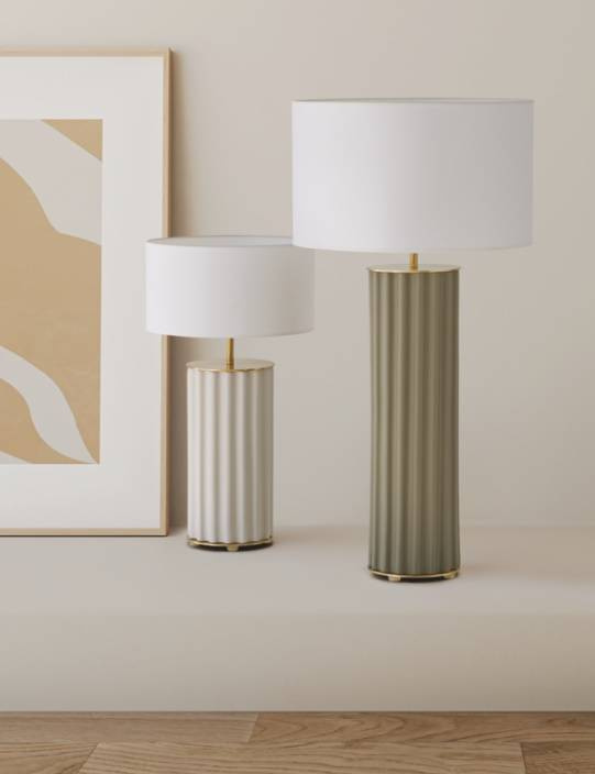 Aromas :: Lampa stołowa Onica yws. 80 cm ceramiczna podstawa z białym kloszem