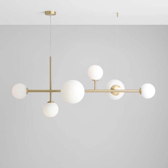 Artera :: Dione 6 brass pendant lamp, width 130 cm, gold / milky shade