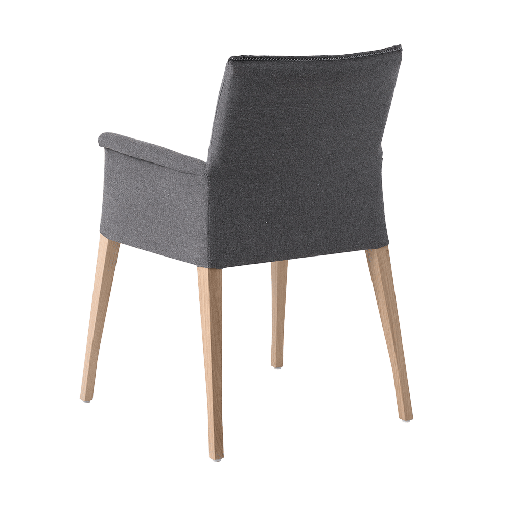 Mobitec :: Pure Deco C06 gray upholstered chair with armrests, 59 cm wide, wooden legs