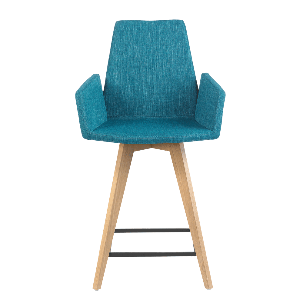 Mobitec :: Mood 43 upholstered bar stool / stool, height 111 cm, blue, with armrests, wooden legs