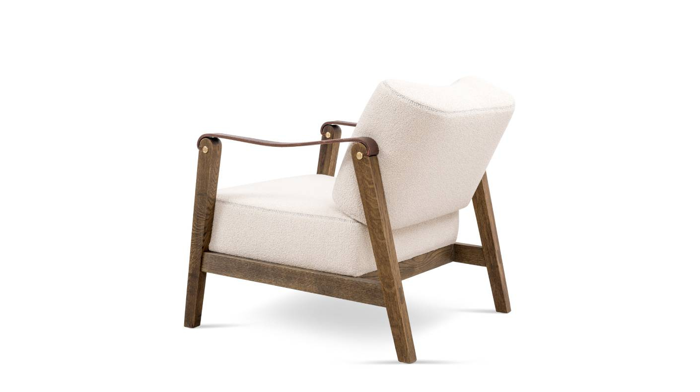 Nordic Line: Philip beige upholstered armchair with leather armrests