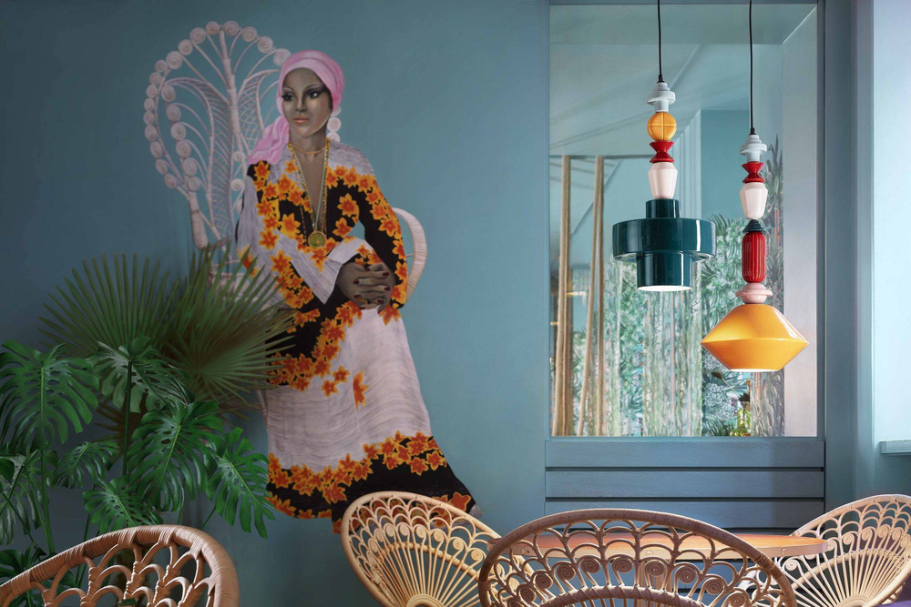 Ferroluce :: Lariat orange hanging lamp, height 56 cm