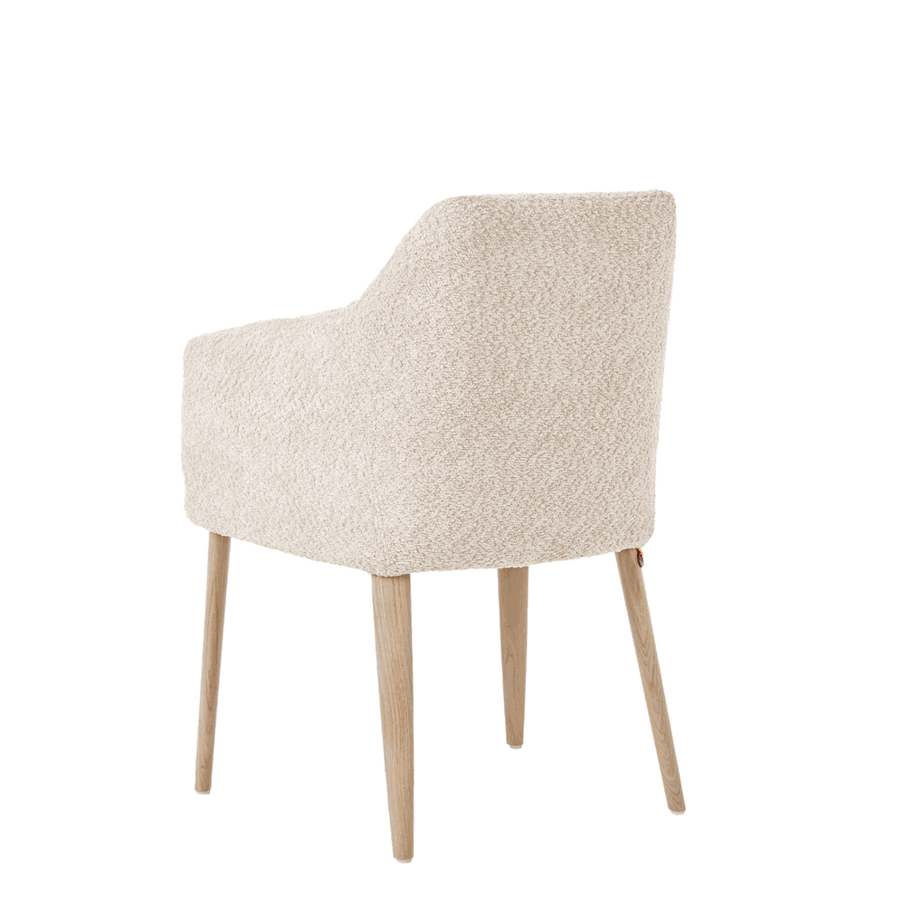 Mobitec :: Saga C02 beige upholstered chair with armrests, 62 cm wide, wooden legs