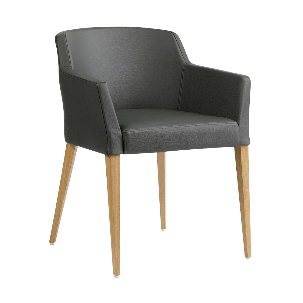 Mobitec :: Colibri C01 upholstered chair, gray, with armrests, 61 cm wide, wooden legs