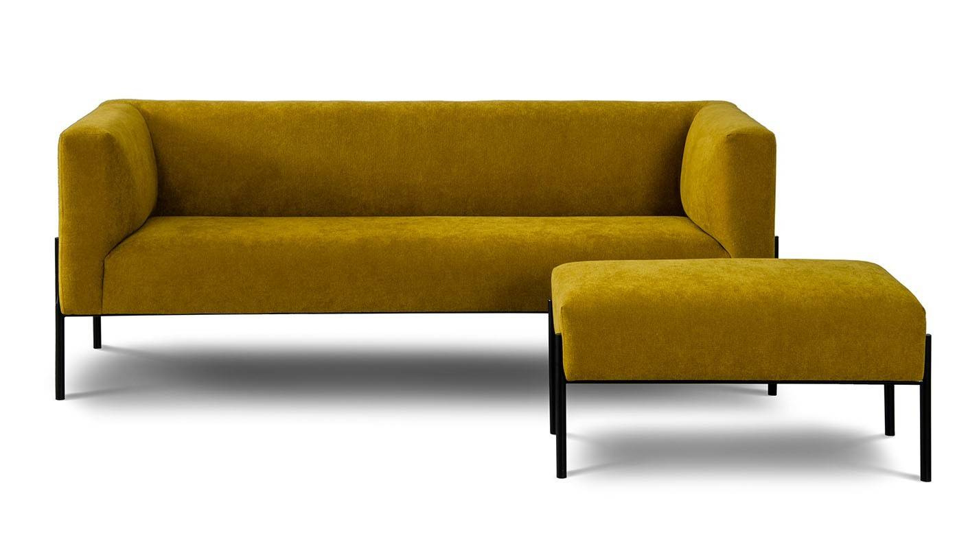 Nordic Line :: Block upholstered footstool, yellow, width 88 cm