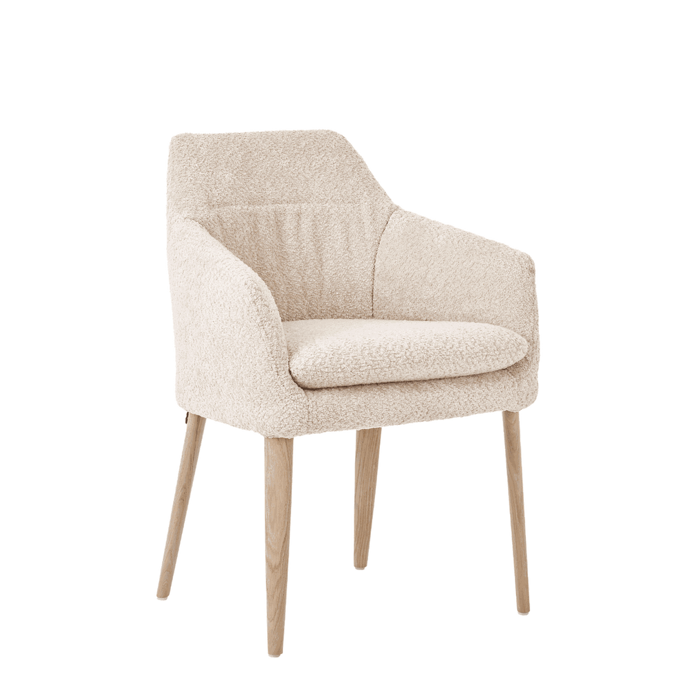 Mobitec :: Saga C02 beige upholstered chair with armrests, 62 cm wide, wooden legs