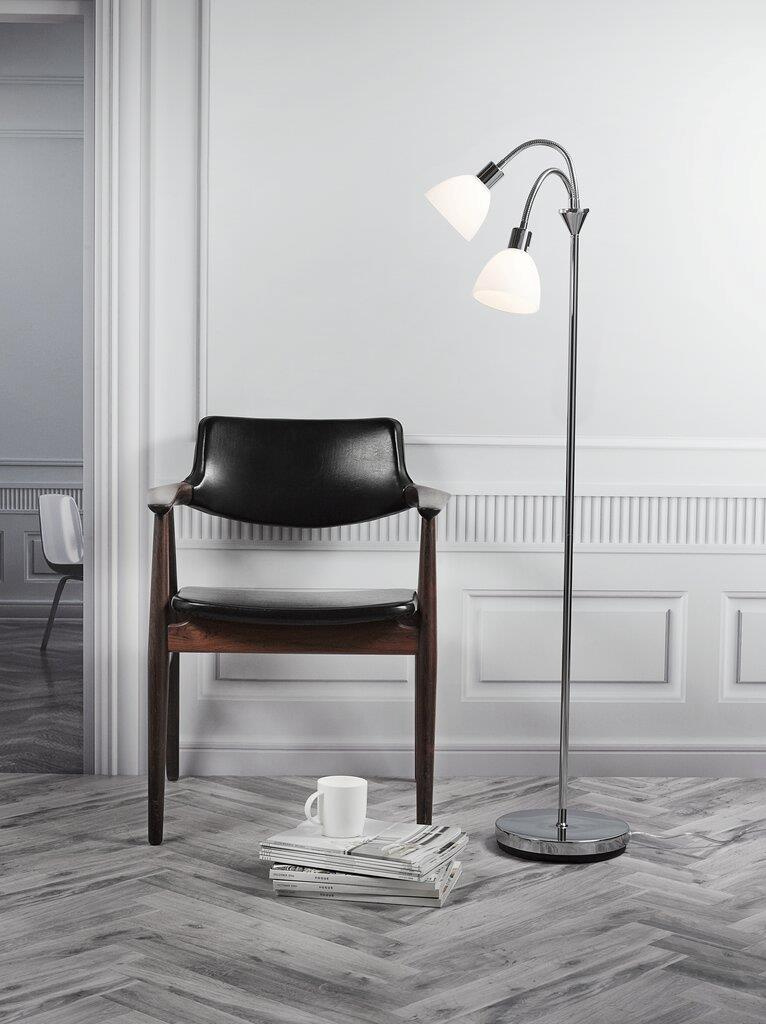 Nordlux :: Lampa podłogowa Double  Ray srebrno-biała ze ściemniaczem wys. 155 cm