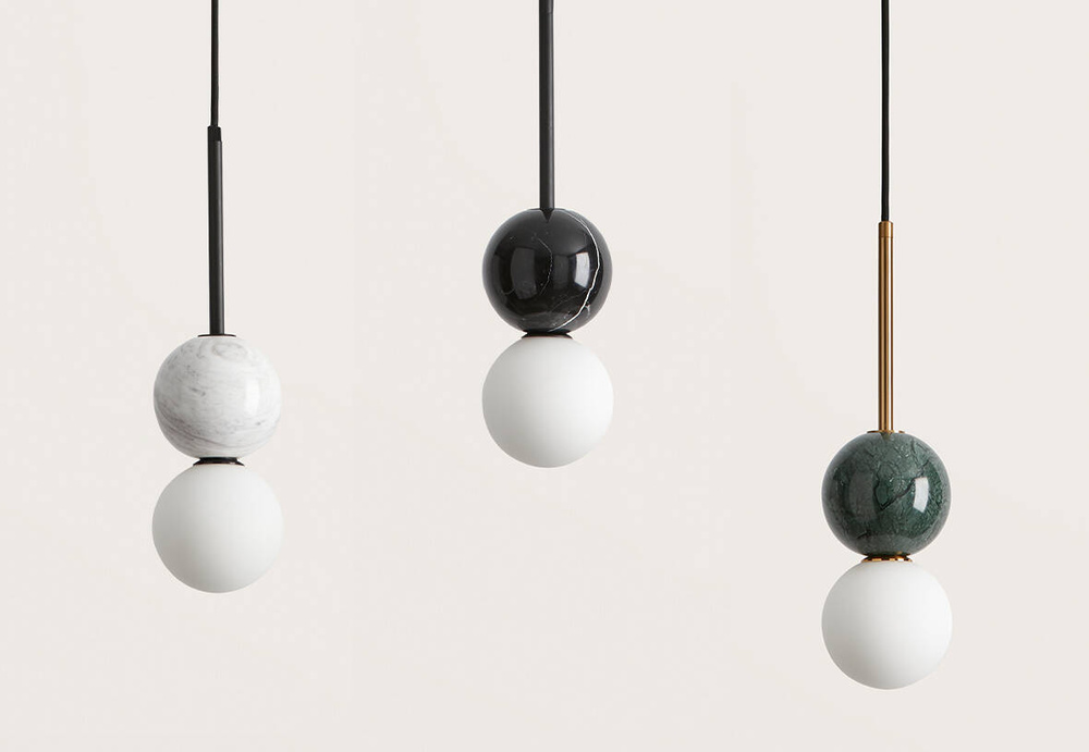 Aromas :: Dalt green marble black metal pendant lamp, diameter 10 cm