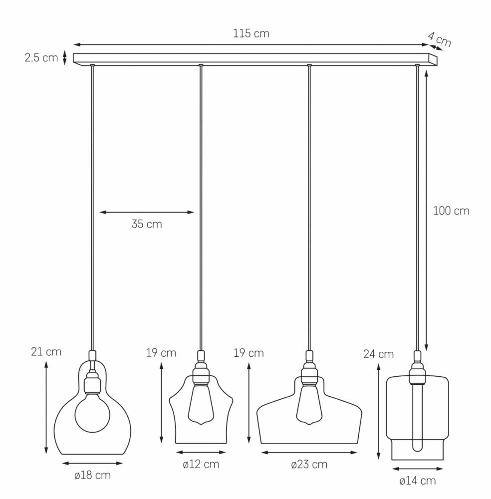 Kaspa :: Lampa wisząca Longis na listwie Plafon 4 Gold