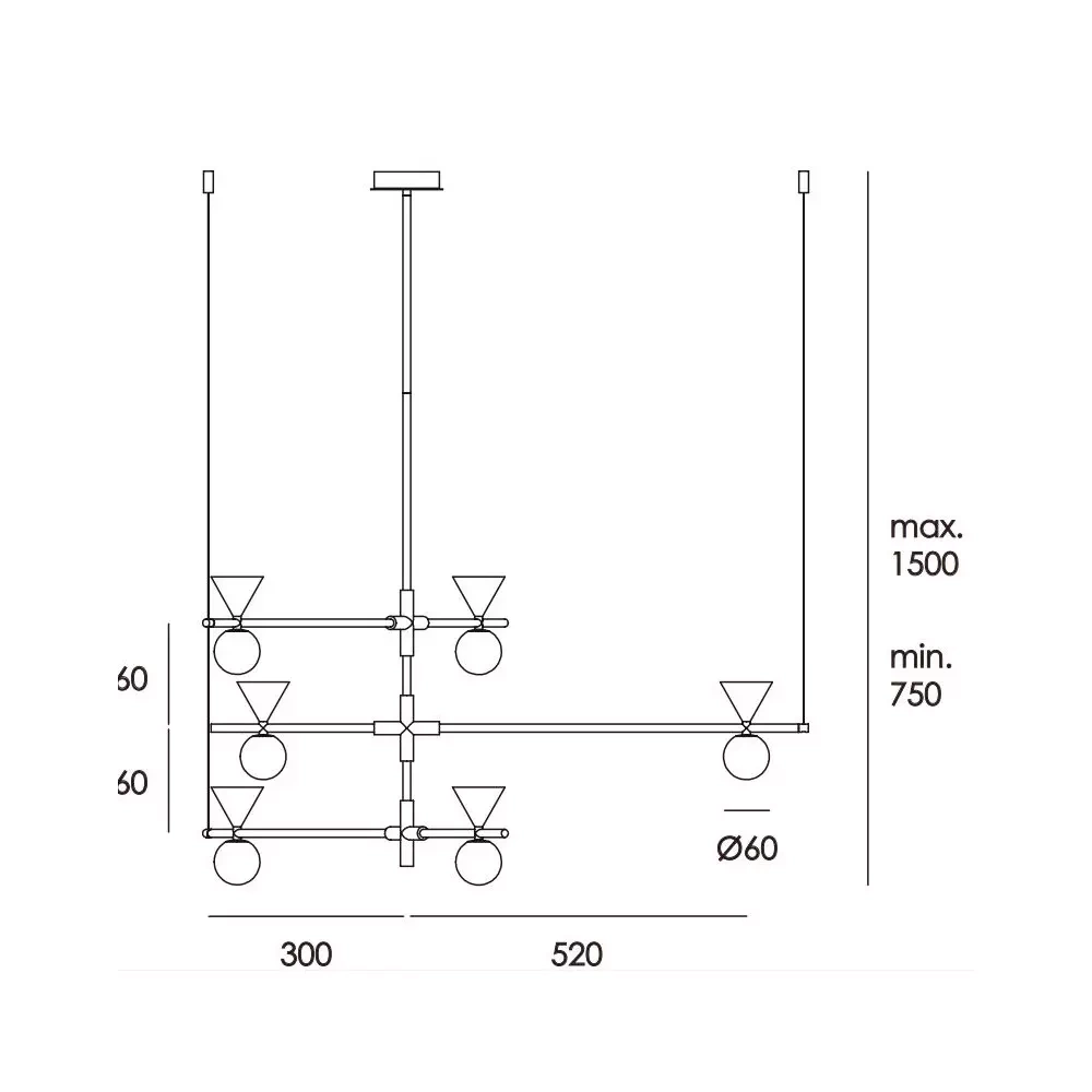 Aromas :: Hängelampe aus Metall Oneta Breite 91,5 cm schwarz