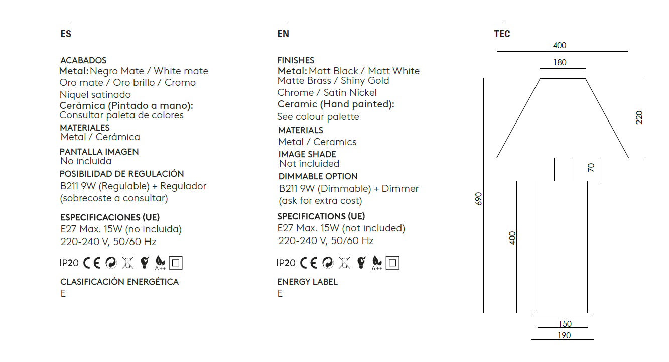 Aromas :: Lampa stołowa Syal wys. 69 cm kolor do wyboru