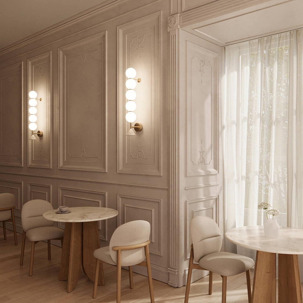 Aromas :: Soko 5 Wandleuchte / Wandleuchte, Höhe 75 cm, goldenes Metall / weißer Marmor