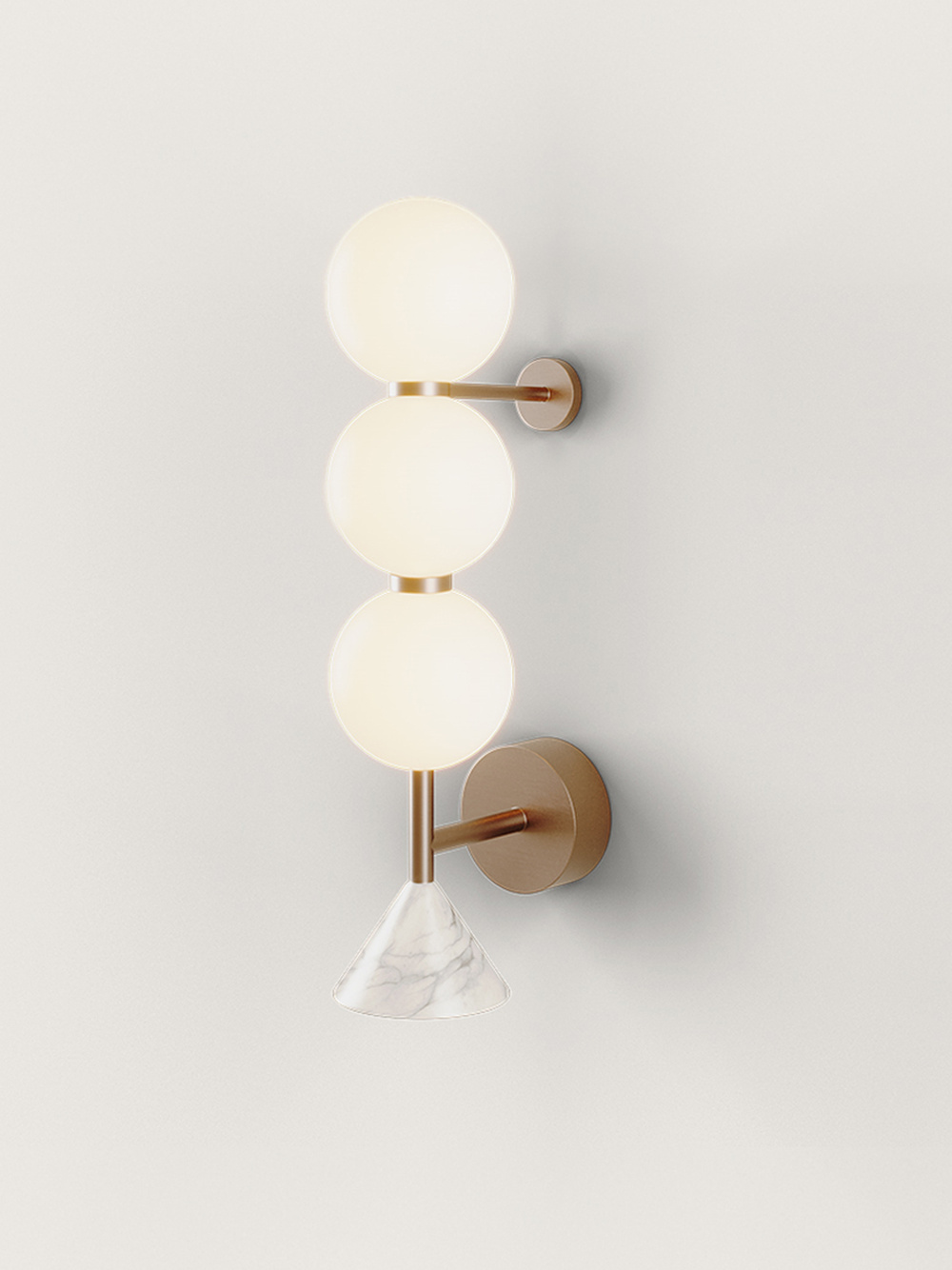 Aromas :: Soko 3 wall lamp / sconce, height 52 cm, gold metal / white marble