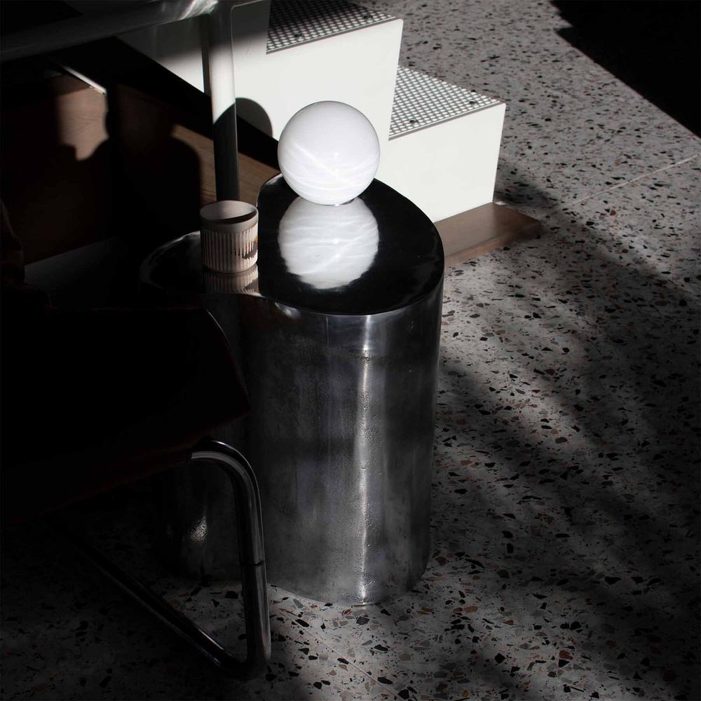 Embassy Interiors :: Aluminum table with a spherical lamp / artistic light object, height 38 cm