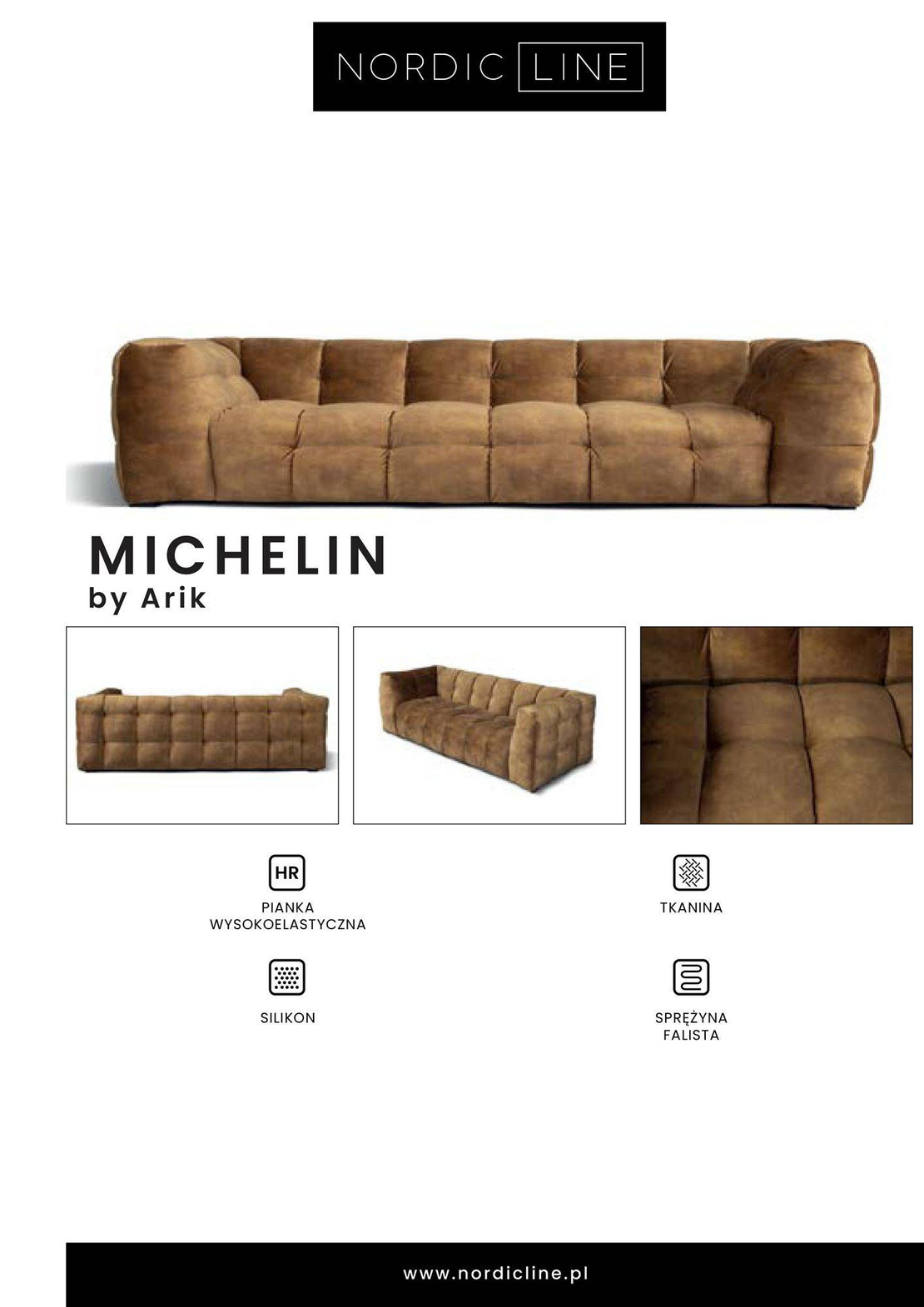 Nordic Line :: Upholstered sofa Michelle 3-seater Gray 236x68x105 cm