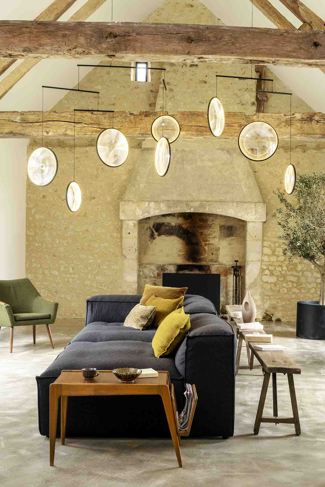 DCW:: Focus pendant lamp, 5 shades, transparent, width 160 cm