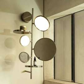 DCW:: Tell Me Stories wall lamp with mirror and shelves, gold, height 86.5 cm