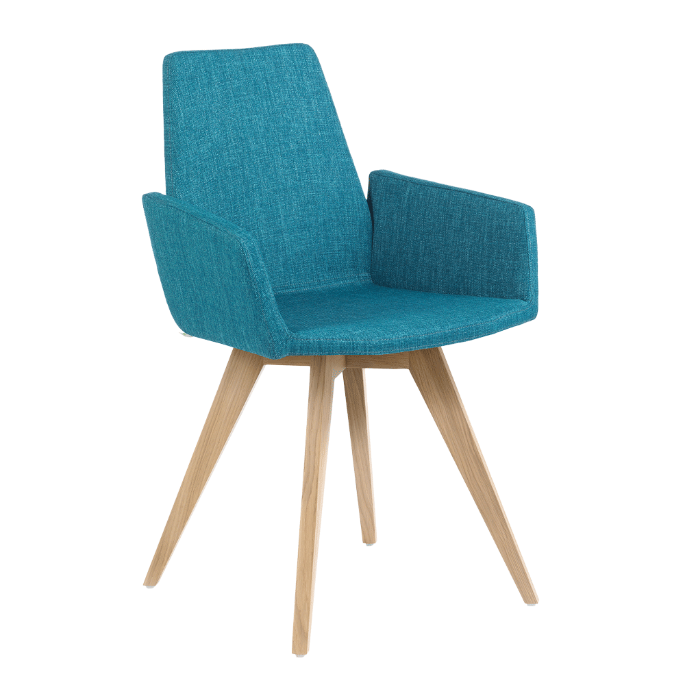 Mobitec :: Mood 43 blue upholstered chair with armrests, 58 cm wide, wooden legs