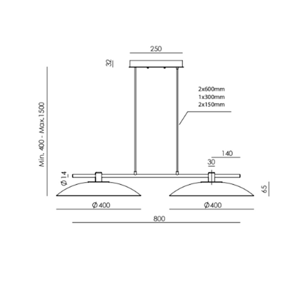 Aromas :: Betty 2 hanging lamp, width 80 cm, transparent glass / black metal