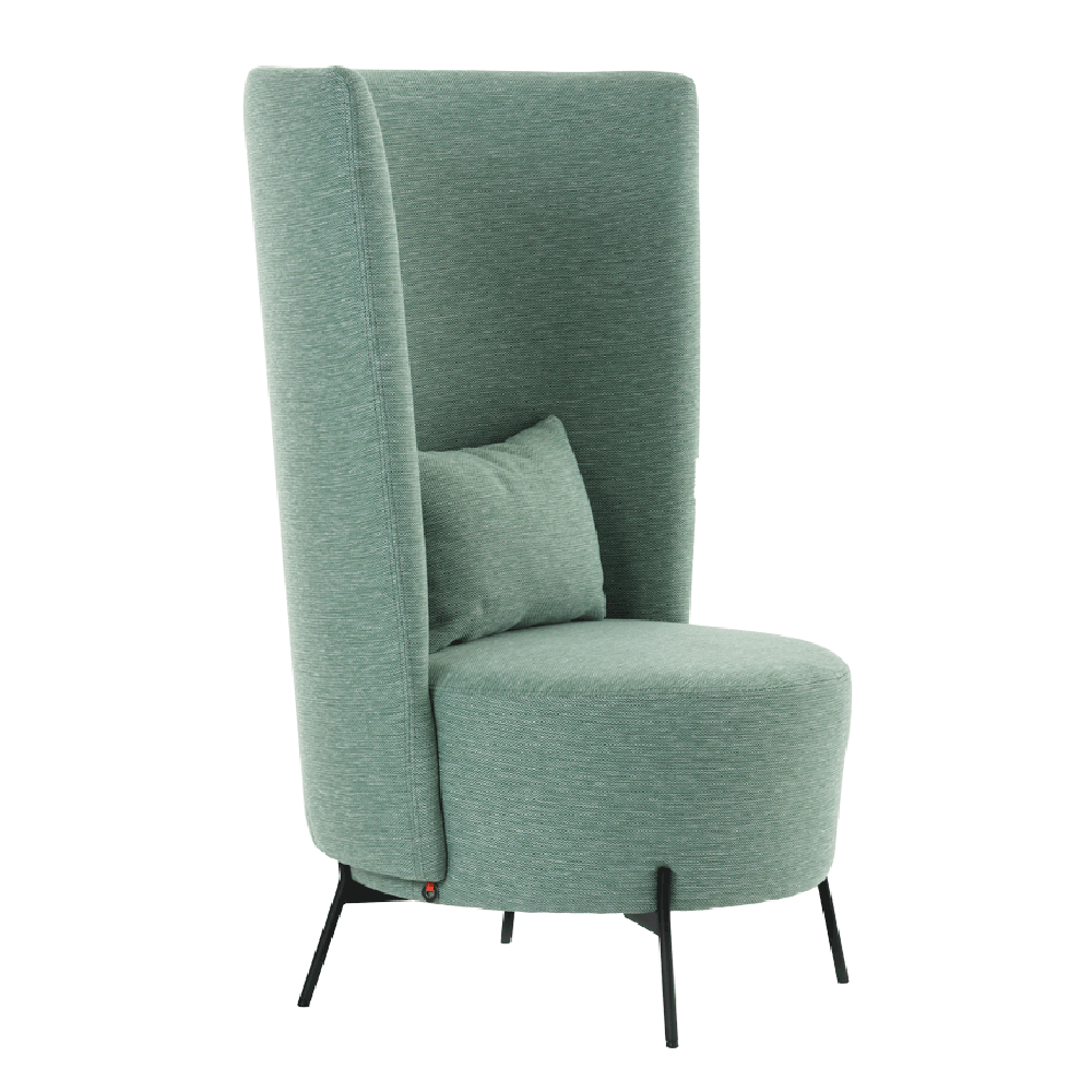 Mobitec :: Bolero green upholstered armchair with high backrest, metal legs, height 116 cm