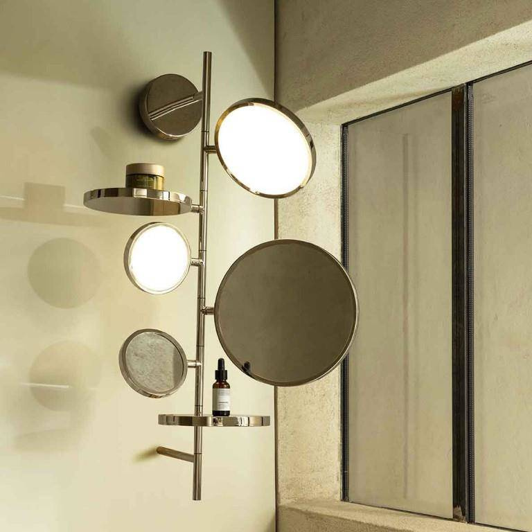 DCW:: Tell Me Stories wall lamp with mirror and shelves, gold, height 86.5 cm