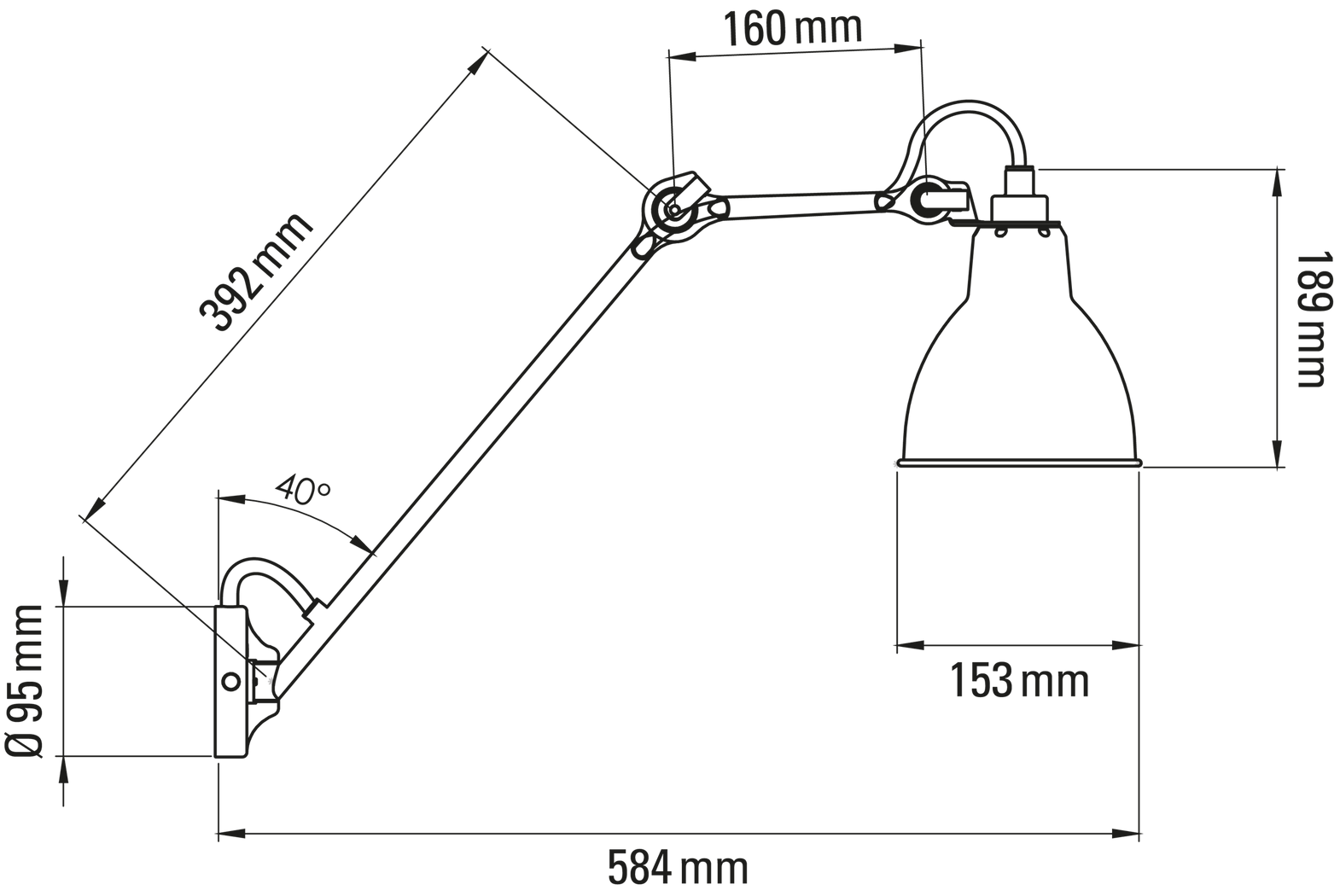 DCW:: Lampe Gras N°122 & N°122 SW schwarze Wandleuchte, Durchmesser 15,3 cm