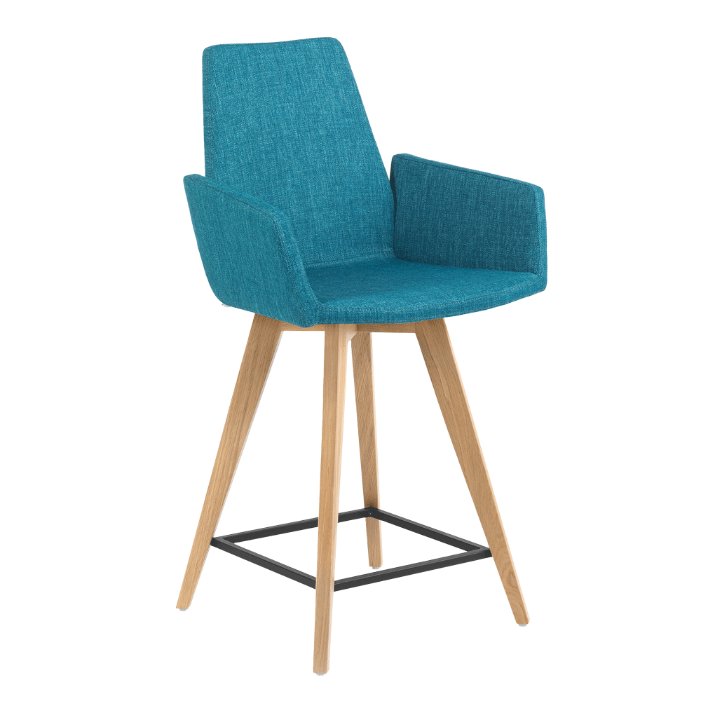 Mobitec :: Mood 43 upholstered bar stool / stool, height 111 cm, blue, with armrests, wooden legs