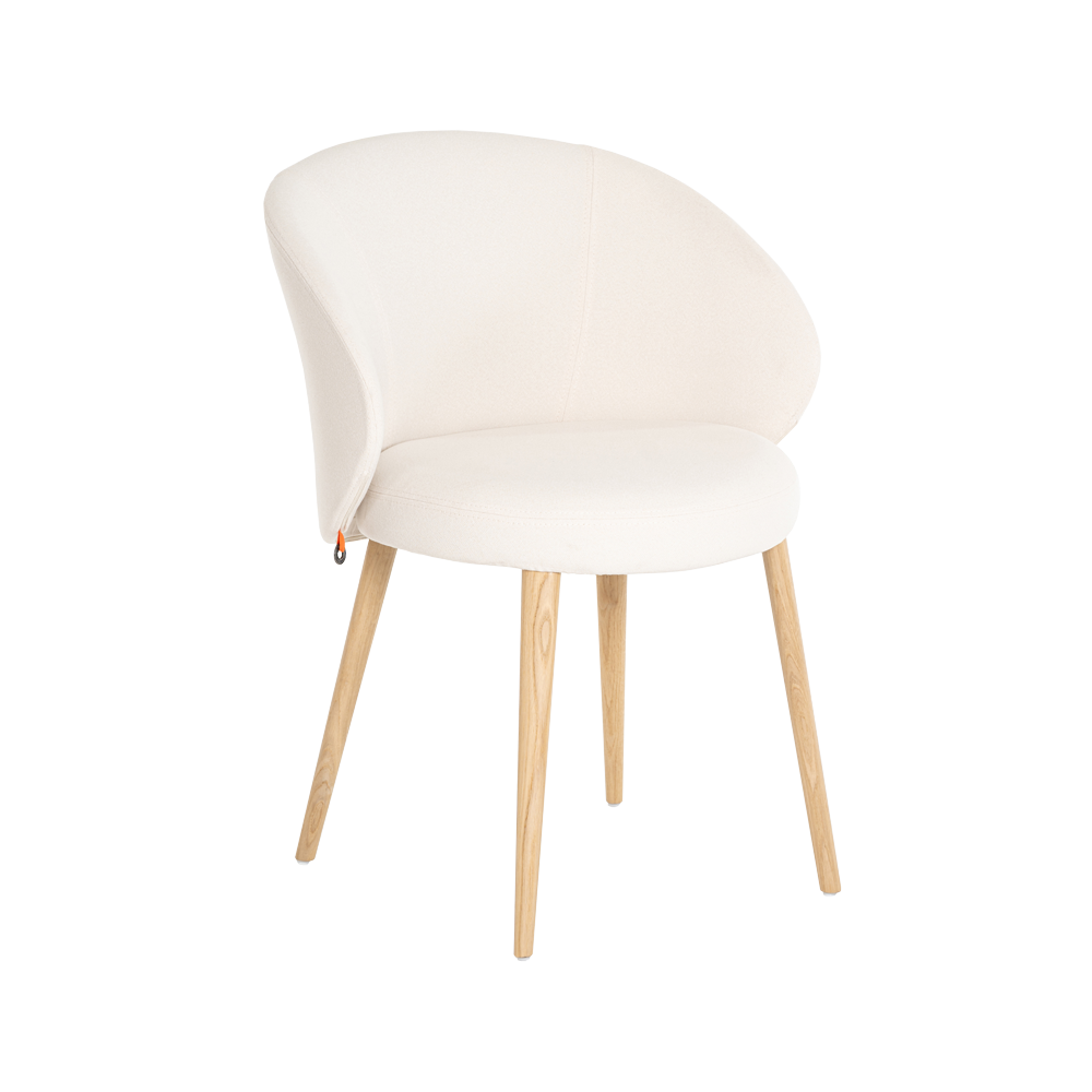 Mobitec :: Neo C02 white upholstered chair with armrests on wooden legs, width 59 cm