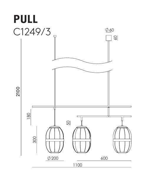 Aromas :: Pull Pendelleuchte/Kronleuchter, Breite 110 cm, schwarz-weiß