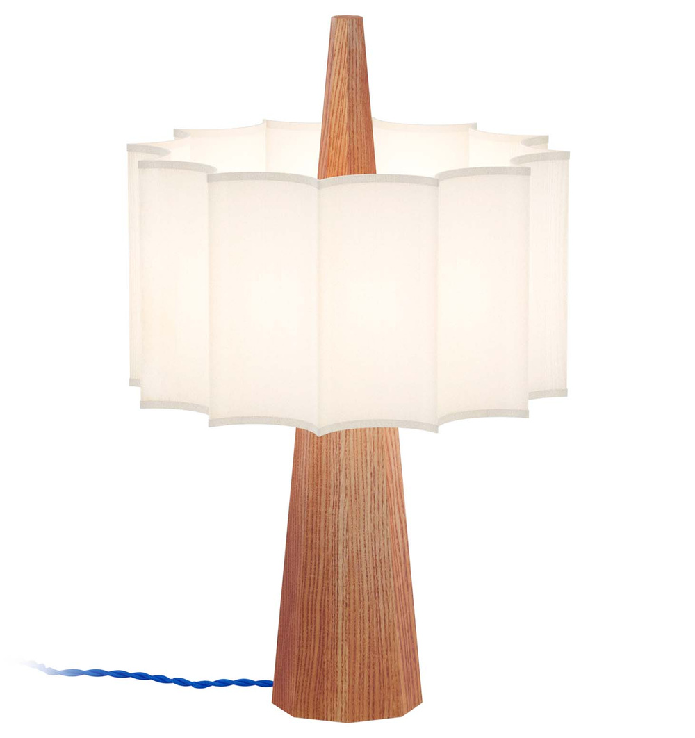 Robin :: Rain table lamp, diameter 30 cm, chestnut wood / white shade