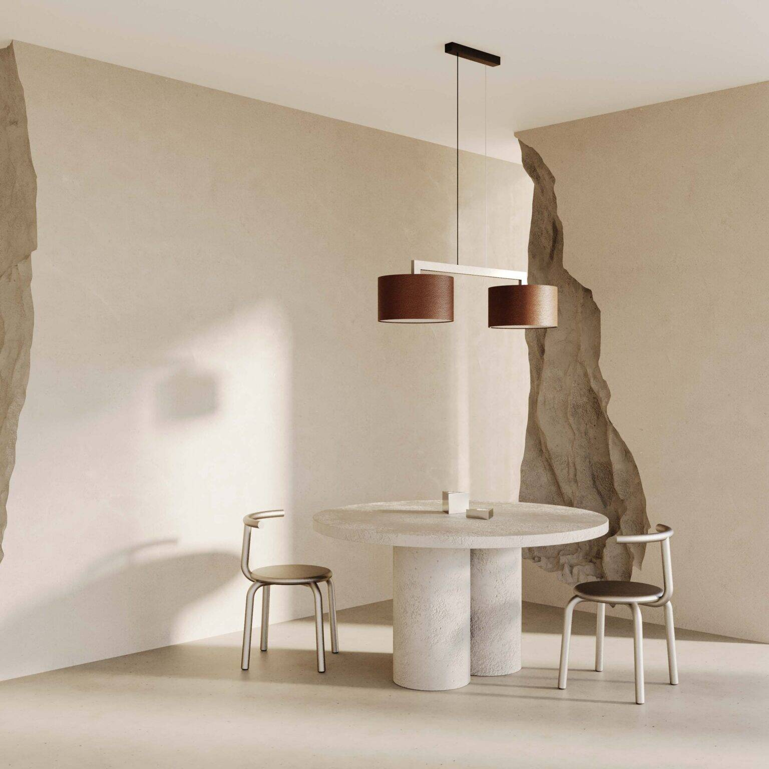 Aromas :: Rems 2 hanging lamp, width 115 cm, dark brown leather shades