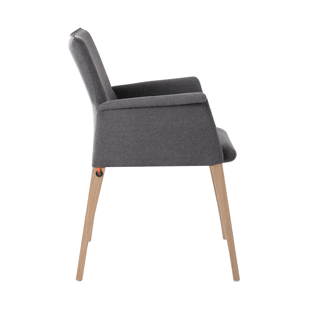 Mobitec :: Pure Deco C06 gray upholstered chair with armrests, 59 cm wide, wooden legs