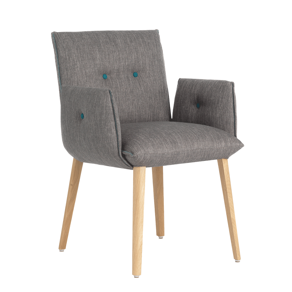 Mobitec :: Soda C18 gray upholstered chair with armrests, width 61 cm, colored buttons