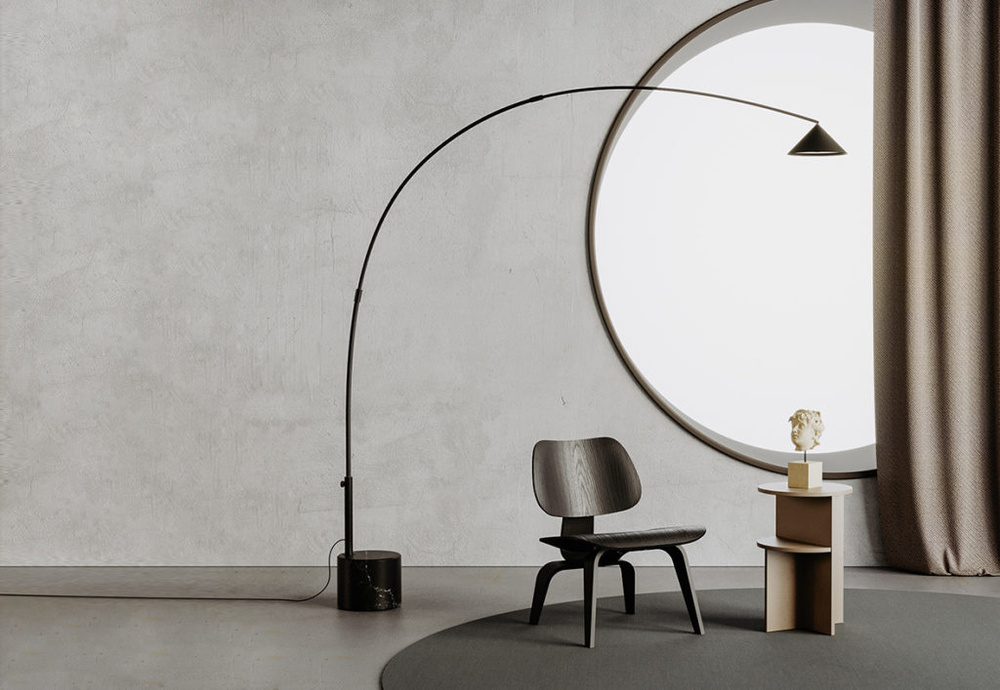 Aromas :: Lampa podłogowa Hinoo wys. 200,3 cm złoty klosz / podstawa czarny marmur