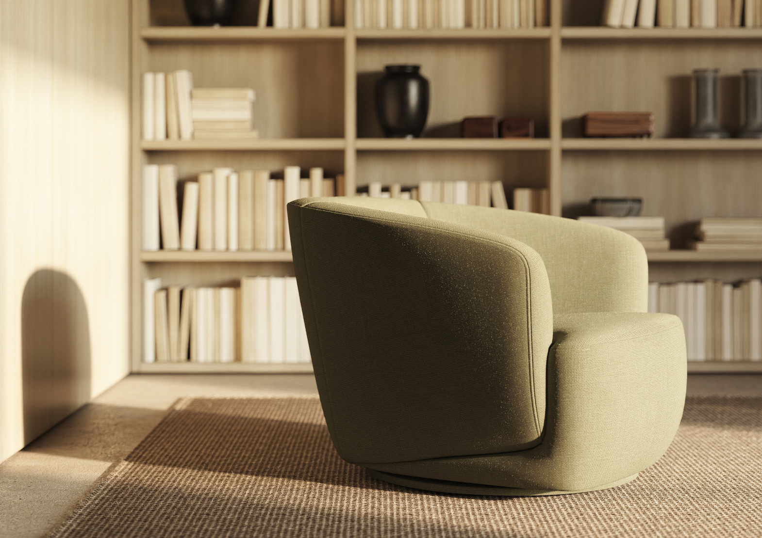 Escapade :: Fotel tapicerowany Ruben obrotowy w zielonej tkaninie Luando