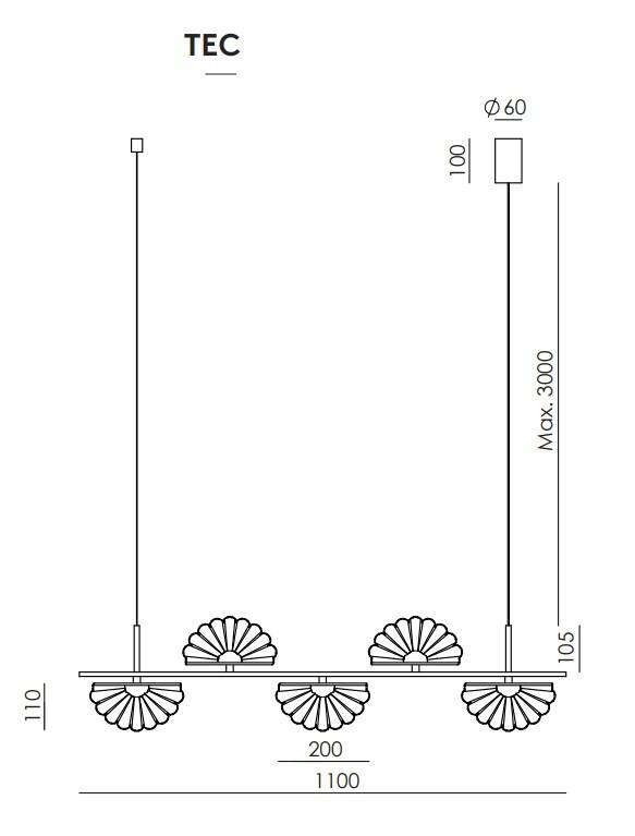 Aromas :: Gina 5 hanging lamp, width 110 cm, black and white