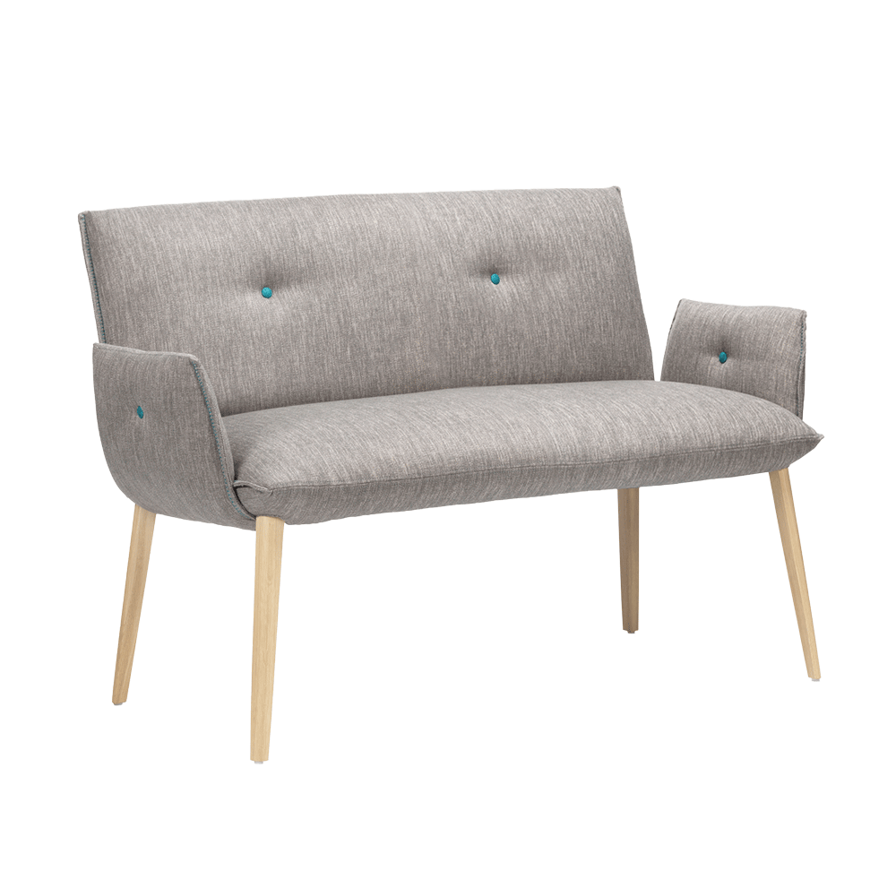 Mobitec :: Soda B24 2-seater upholstered sofa/bench, width 132 cm, gray, with wooden legs