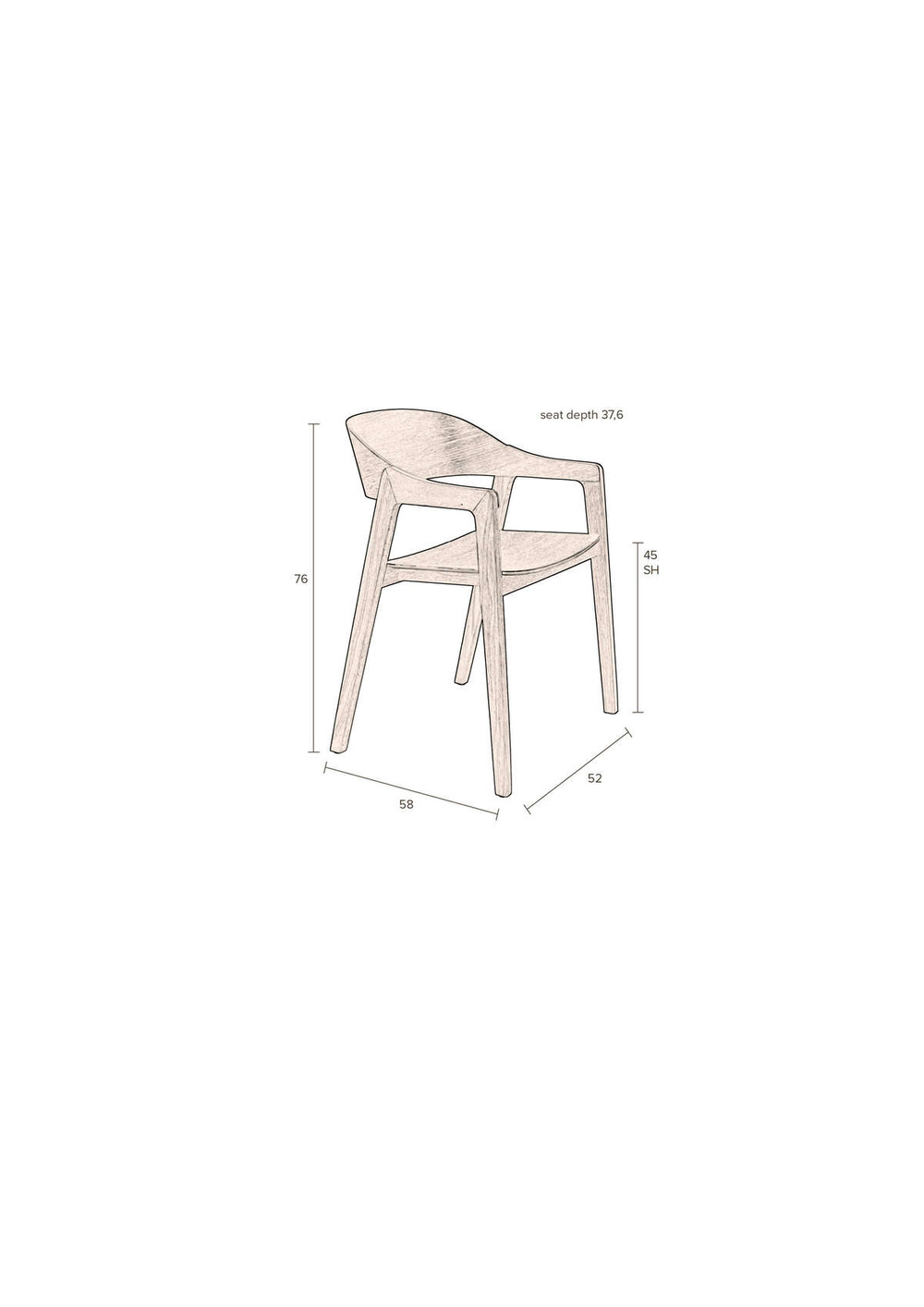 Dutchbone :: Westlake chair, 52 cm wide, wooden, with armrests
