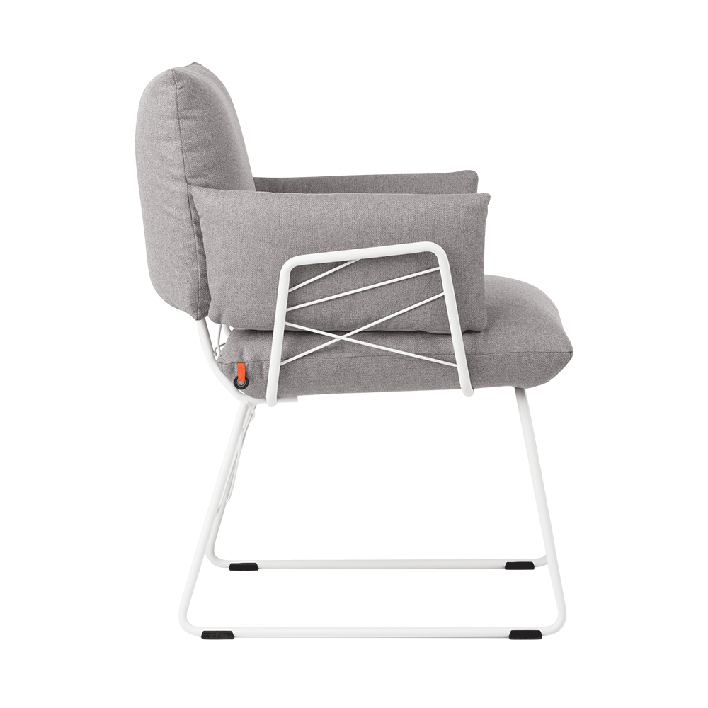 Mobitec :: Cosy upholstered chair, gray, with armrests, 63 cm wide, metal legs
