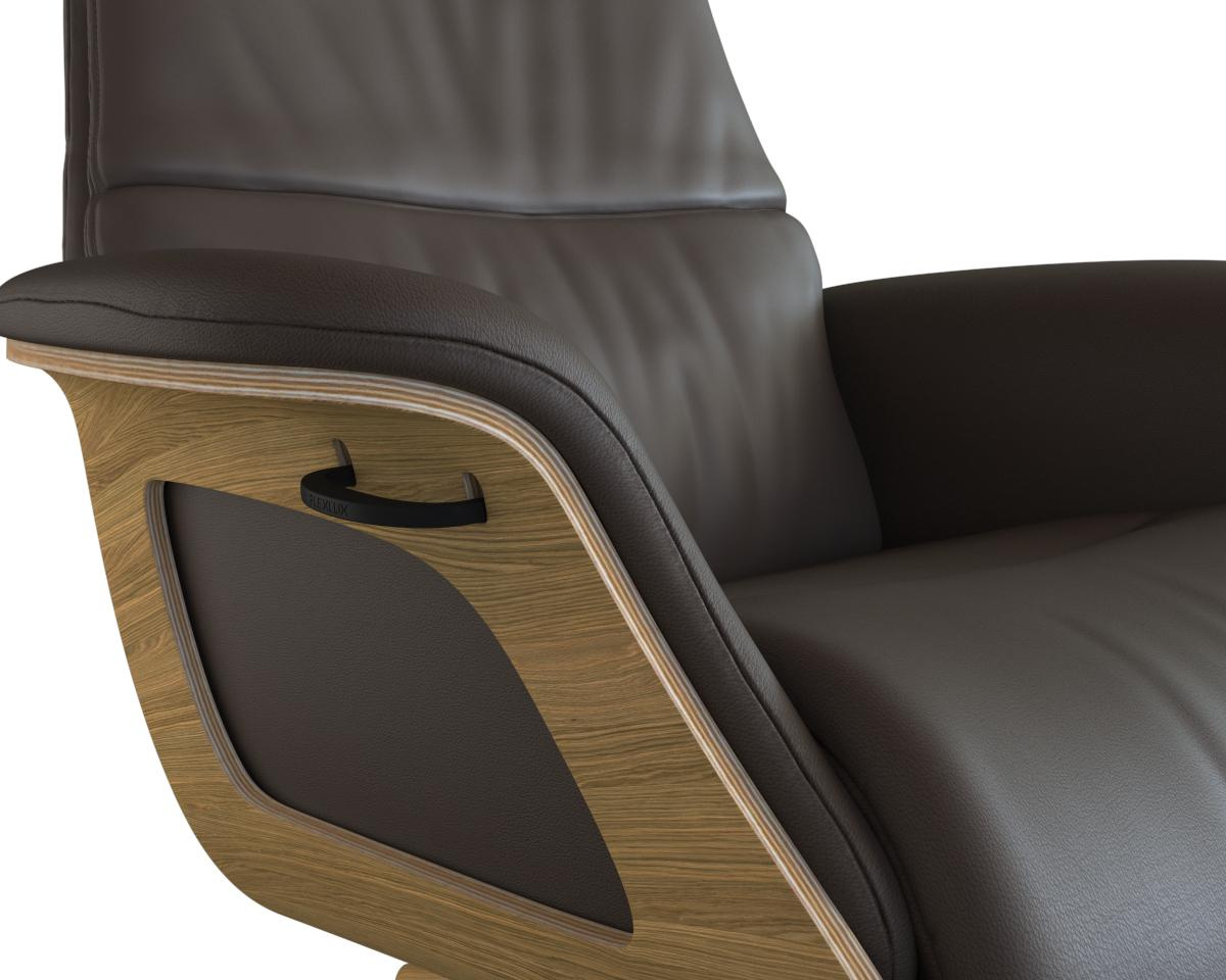 Flexlux :: Fotel tapicerowany Clement High Relax z podnóżkiem ciemnobrązowa skóra / dębowy