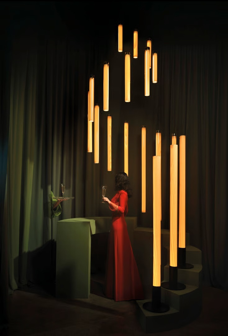 LZF :: Estela Vertical wooden hanging lamp, height 40 cm, cherry