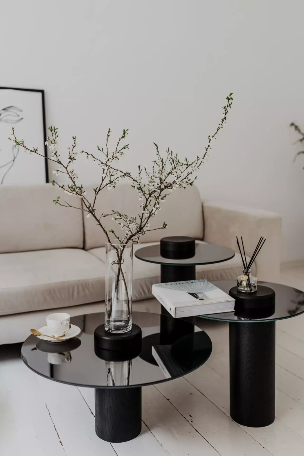 NORDIFRA :: Coffee table Tyk 630 oak black solid mirror H: 35 cm