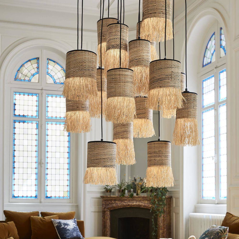 Market Set :: Hängelampe von Naturfasern Formentera 16 Farbtöne Breite 70 cm beige