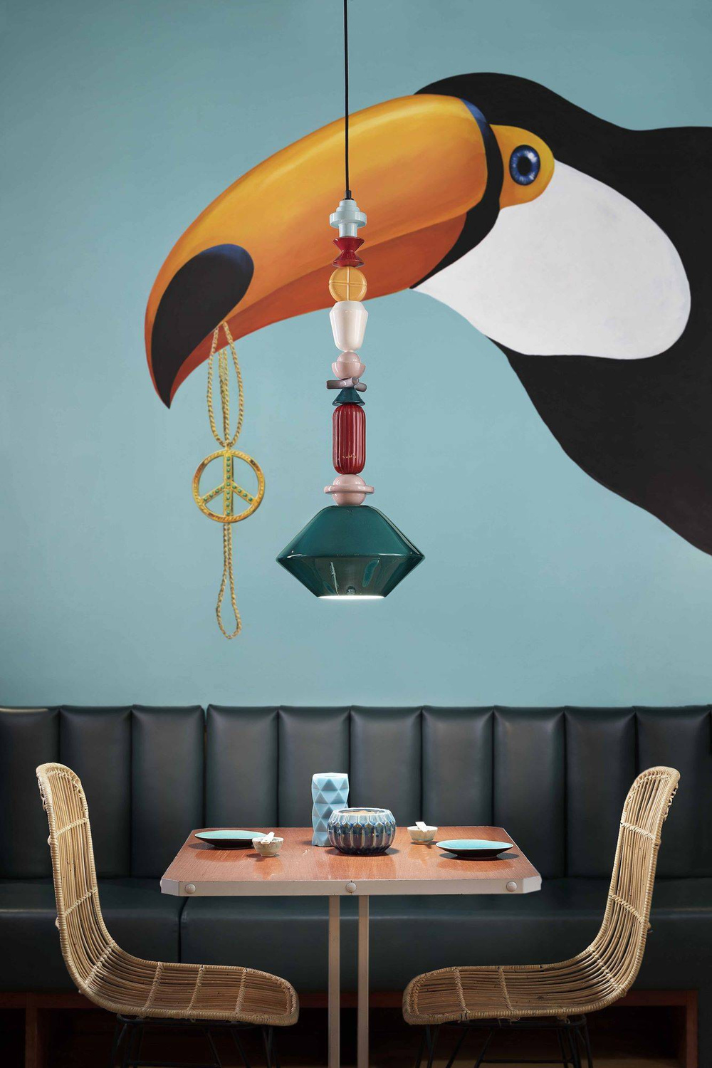 Ferroluce :: Lariat green hanging lamp, height 56 cm