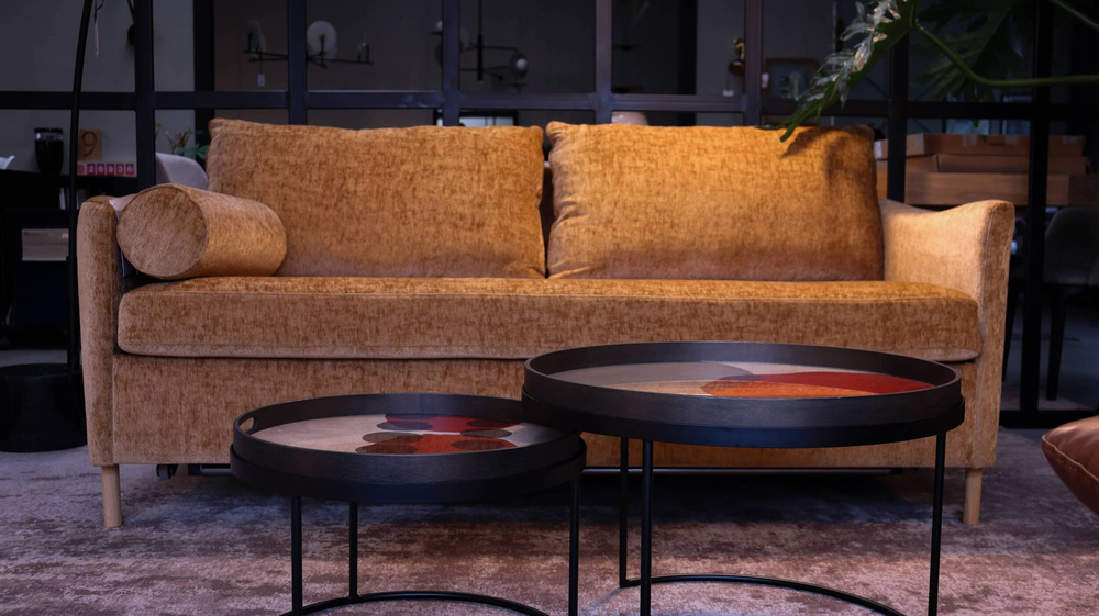 Sits :: Frances upholstered sofa with sleeping function and two pillows, brown, width 198 cm