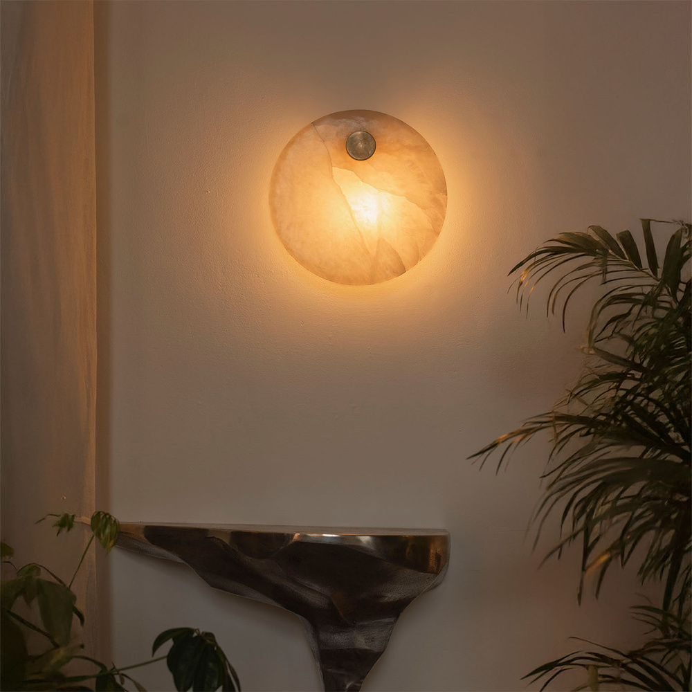 Embassy Interiors :: Eos alabaster wall lamp / sconce, diameter 30 cm, white alabaster / brass with patina