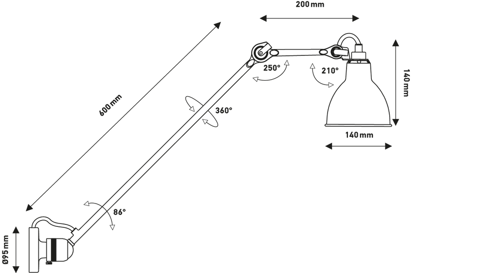 DCW:: Lampe Gras N°304 Wand-/Deckenleuchte schwarz Größe L