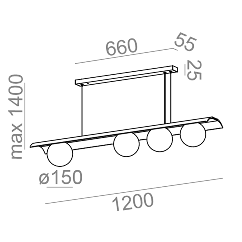 Aqform :: Hängelampe aus Metall Modern Ball Breite 120 cm schwarz